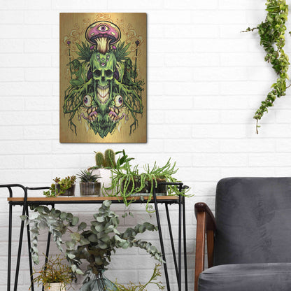 Luxe Metal Art 'Marijuana Skull and Mushrooms' by Flyland Designs, Metal Wall Art,12x16