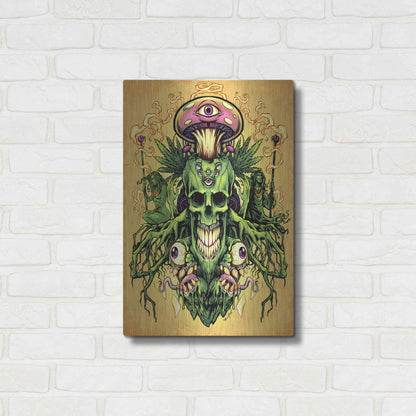 Luxe Metal Art 'Marijuana Skull and Mushrooms' by Flyland Designs, Metal Wall Art,16x24