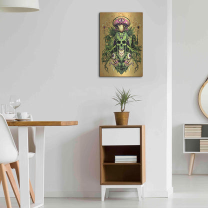 Luxe Metal Art 'Marijuana Skull and Mushrooms' by Flyland Designs, Metal Wall Art,16x24