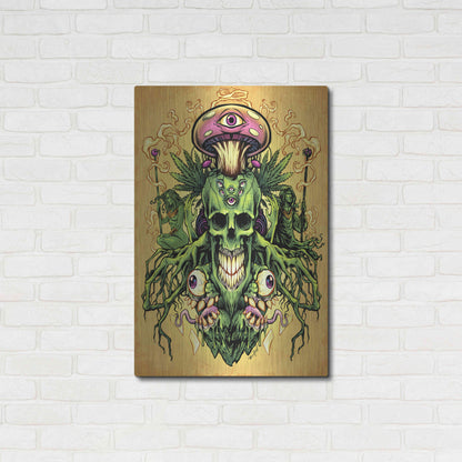 Luxe Metal Art 'Marijuana Skull and Mushrooms' by Flyland Designs, Metal Wall Art,24x36