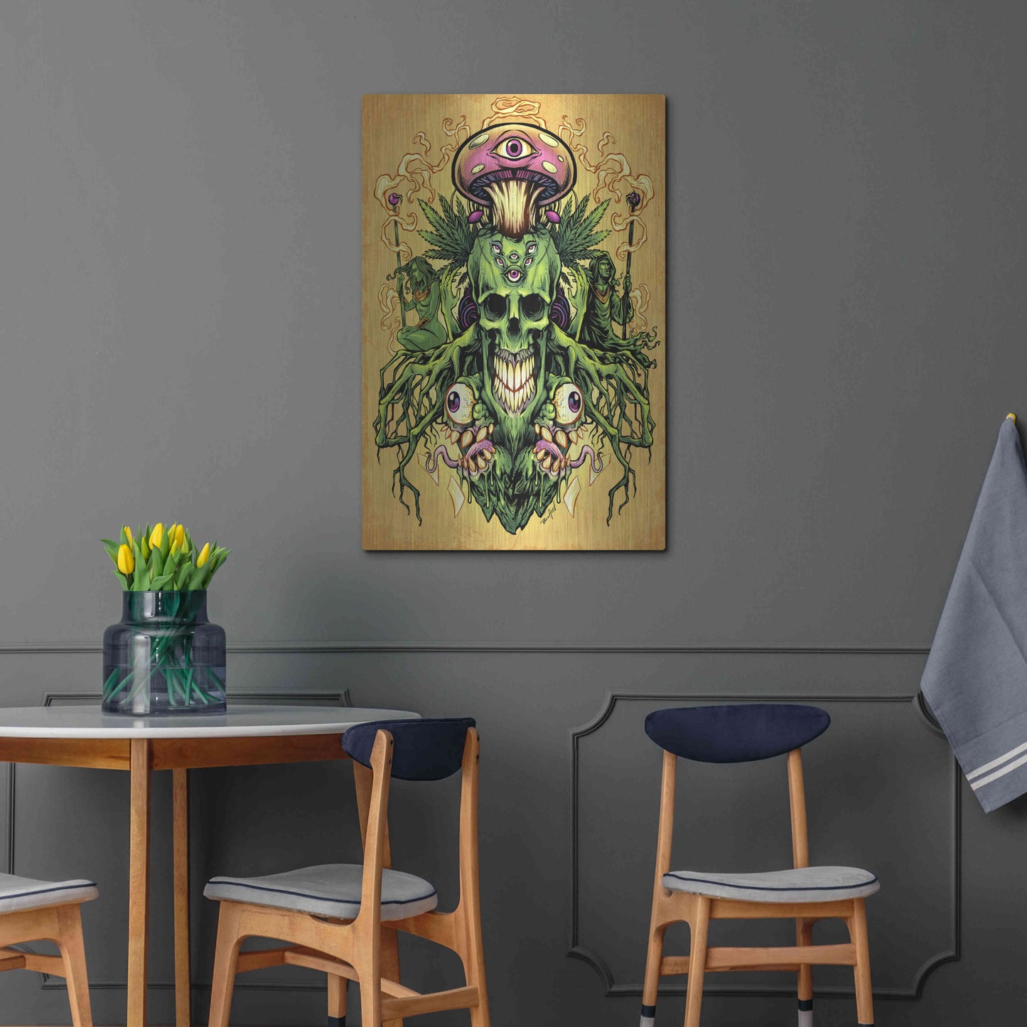 Luxe Metal Art 'Marijuana Skull and Mushrooms' by Flyland Designs, Metal Wall Art,24x36