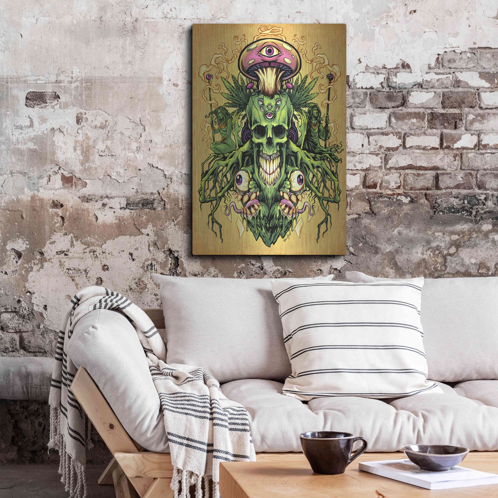 Luxe Metal Art 'Marijuana Skull and Mushrooms' by Flyland Designs, Metal Wall Art,24x36