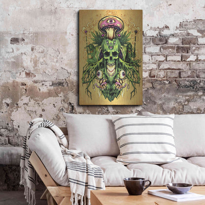 Luxe Metal Art 'Marijuana Skull and Mushrooms' by Flyland Designs, Metal Wall Art,24x36