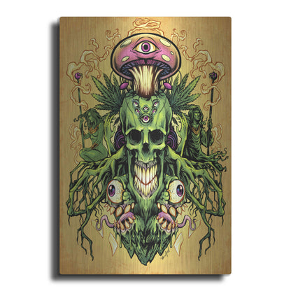 Luxe Metal Art 'Marijuana Skull and Mushrooms' by Flyland Designs, Metal Wall Art