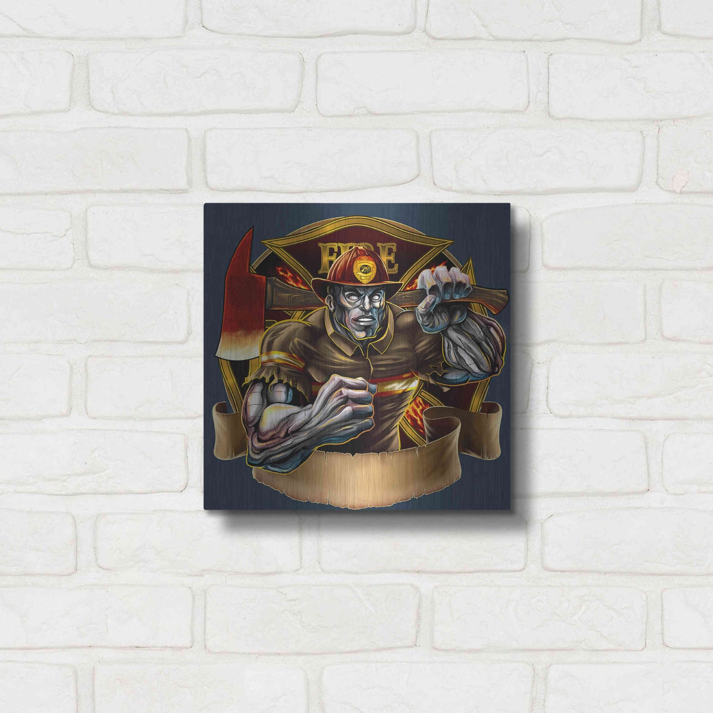 Luxe Metal Art 'Metal Skin Fire-Fighter' by Flyland Designs, Metal Wall Art,12x12