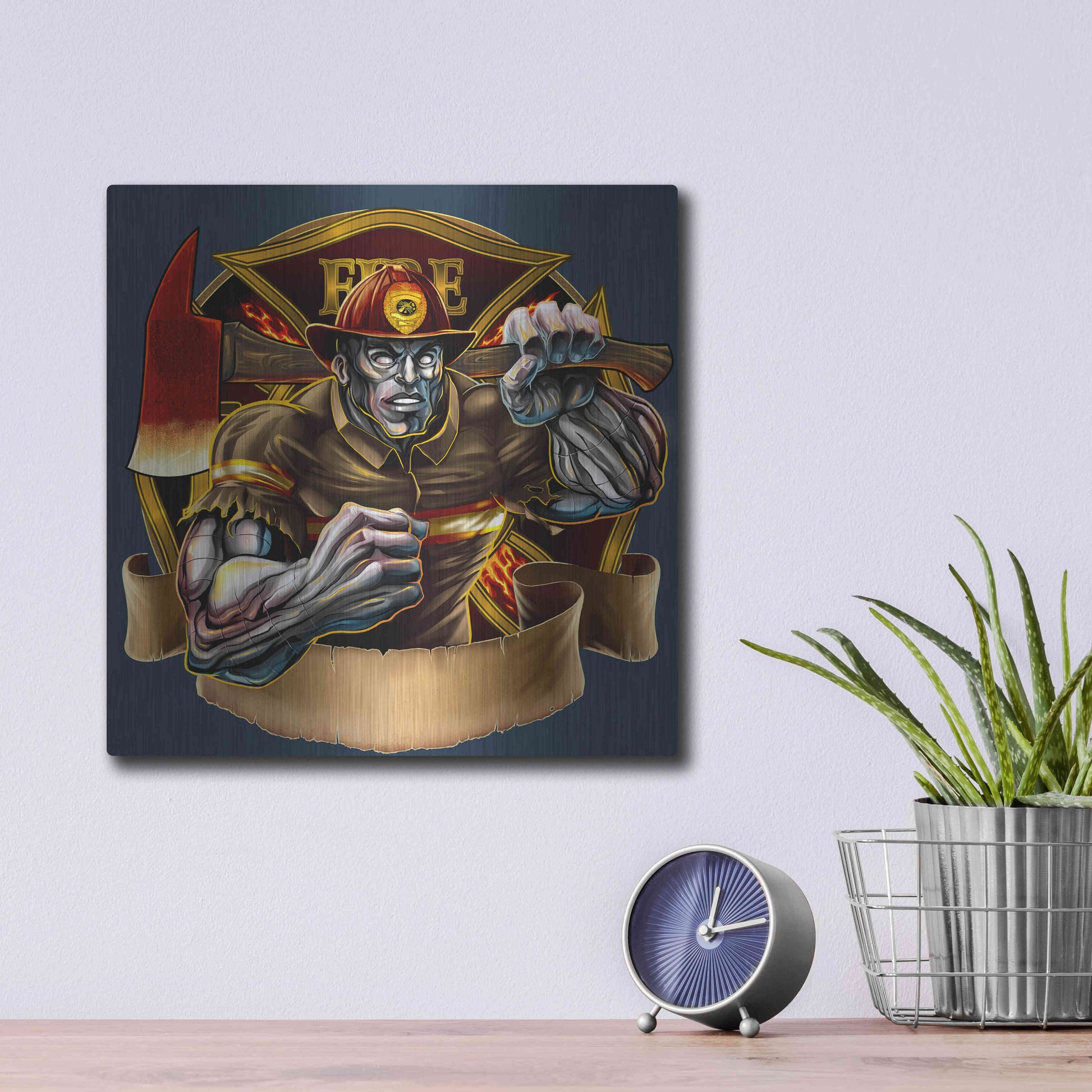 Luxe Metal Art 'Metal Skin Fire-Fighter' by Flyland Designs, Metal Wall Art,12x12