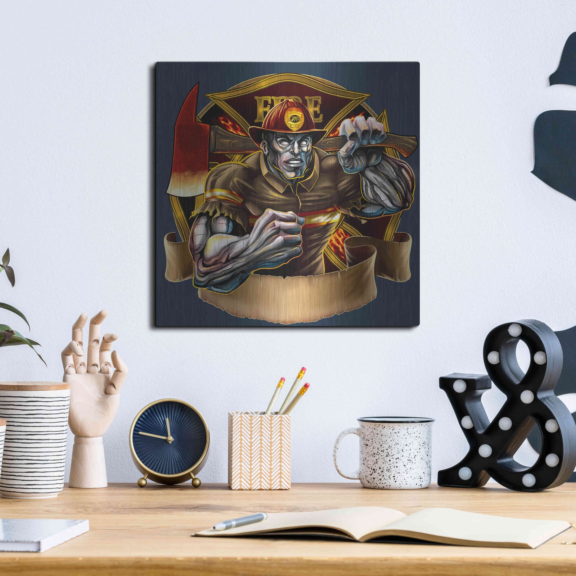 Luxe Metal Art 'Metal Skin Fire-Fighter' by Flyland Designs, Metal Wall Art,12x12