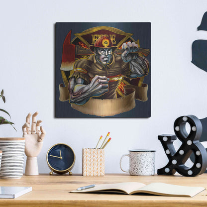 Luxe Metal Art 'Metal Skin Fire-Fighter' by Flyland Designs, Metal Wall Art,12x12