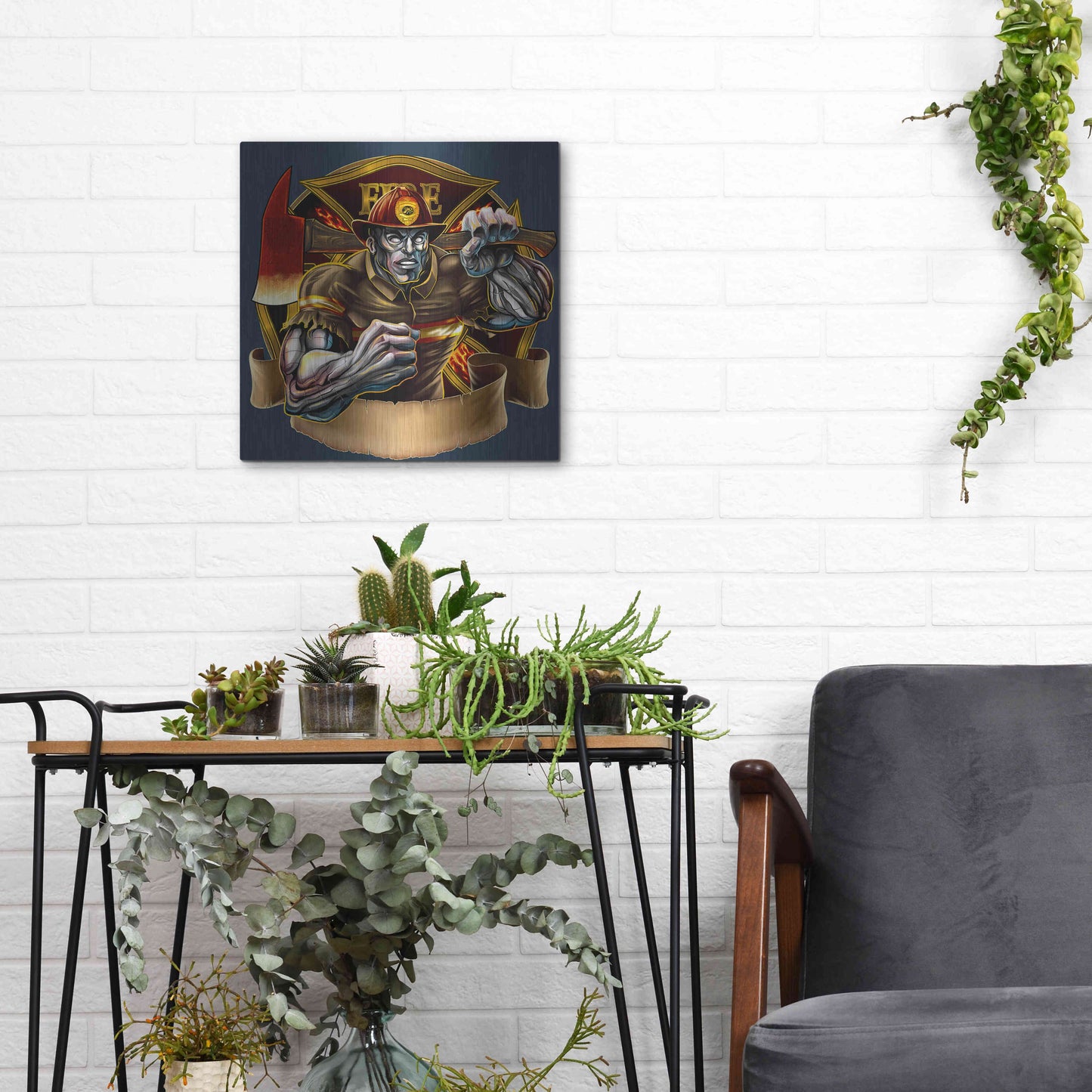 Luxe Metal Art 'Metal Skin Fire-Fighter' by Flyland Designs, Metal Wall Art,12x12