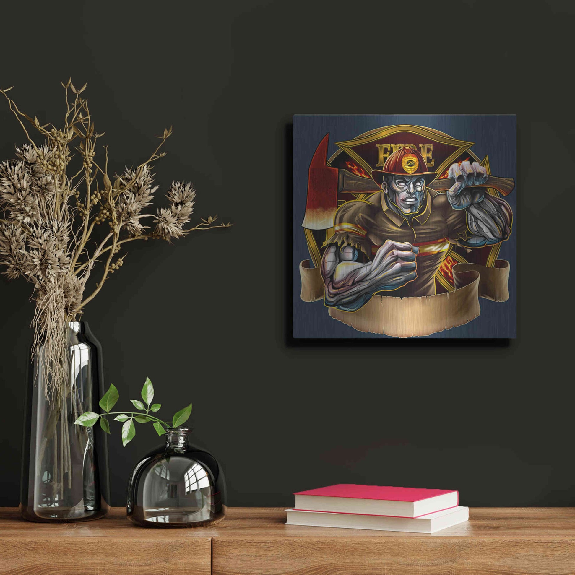 Luxe Metal Art 'Metal Skin Fire-Fighter' by Flyland Designs, Metal Wall Art,12x12