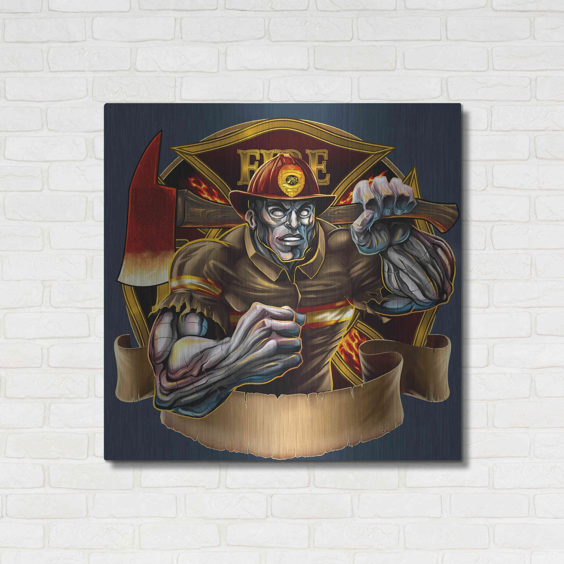 Luxe Metal Art 'Metal Skin Fire-Fighter' by Flyland Designs, Metal Wall Art,36x36