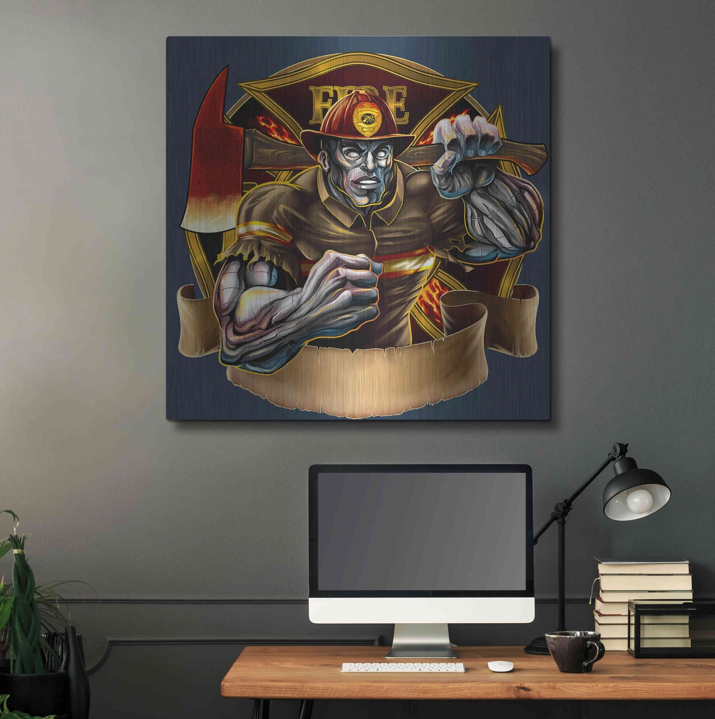 Luxe Metal Art 'Metal Skin Fire-Fighter' by Flyland Designs, Metal Wall Art,36x36