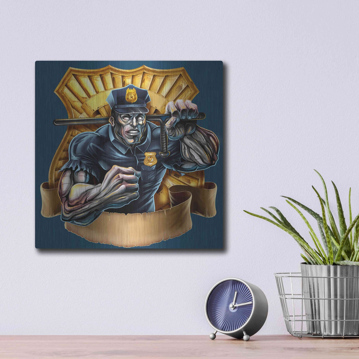 Luxe Metal Art 'Metal Skin Police Officer' by Flyland Designs, Metal Wall Art,12x12