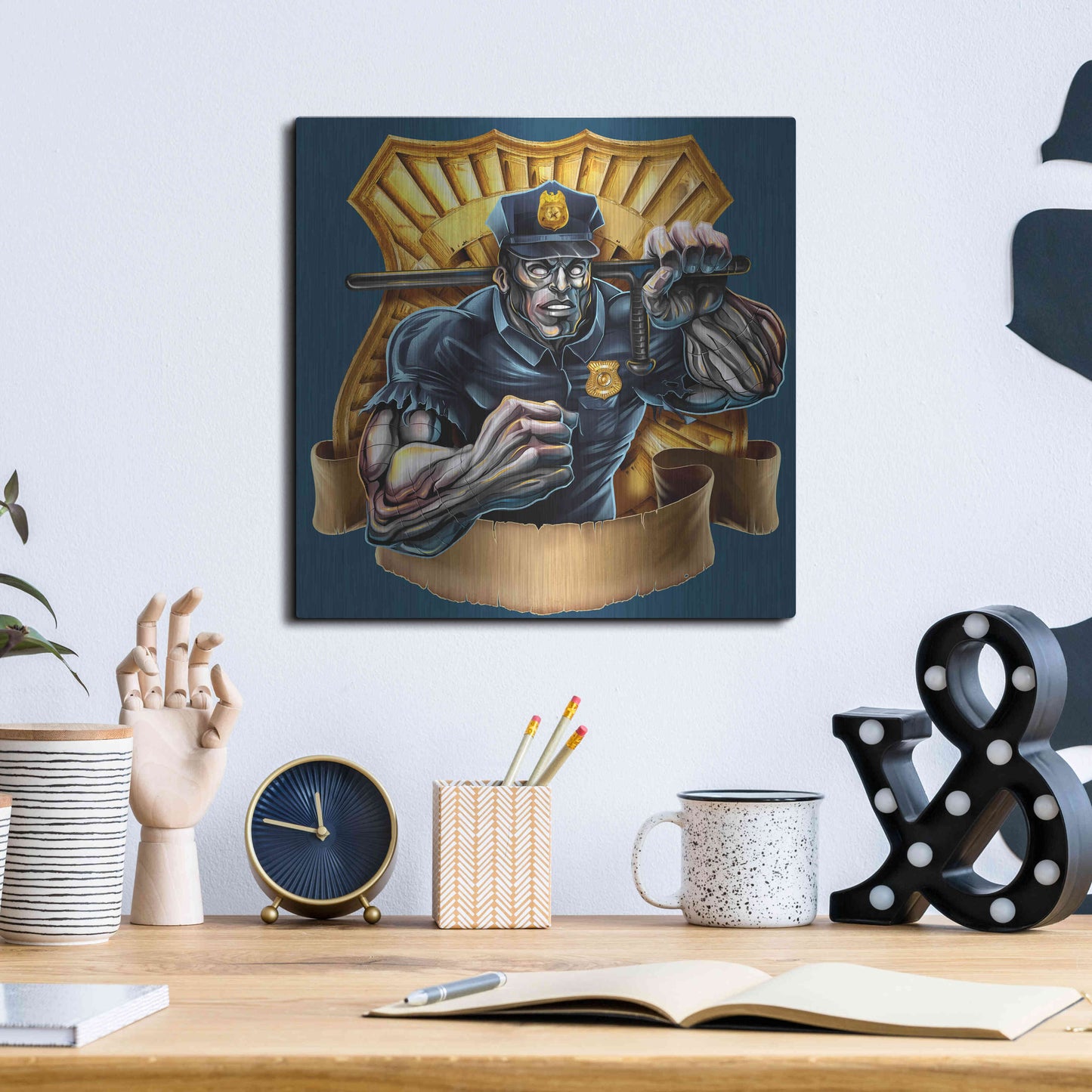 Luxe Metal Art 'Metal Skin Police Officer' by Flyland Designs, Metal Wall Art,12x12