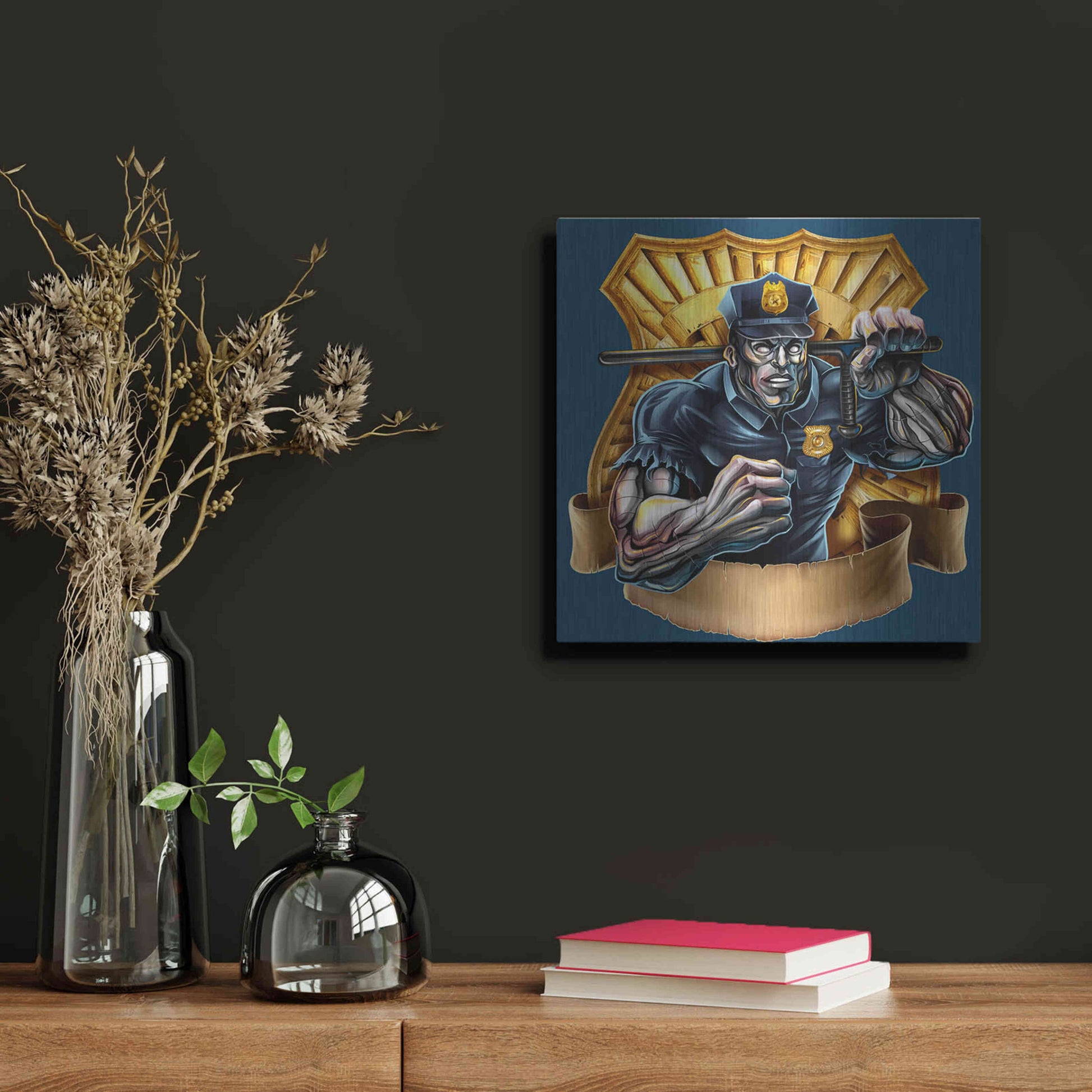 Luxe Metal Art 'Metal Skin Police Officer' by Flyland Designs, Metal Wall Art,12x12