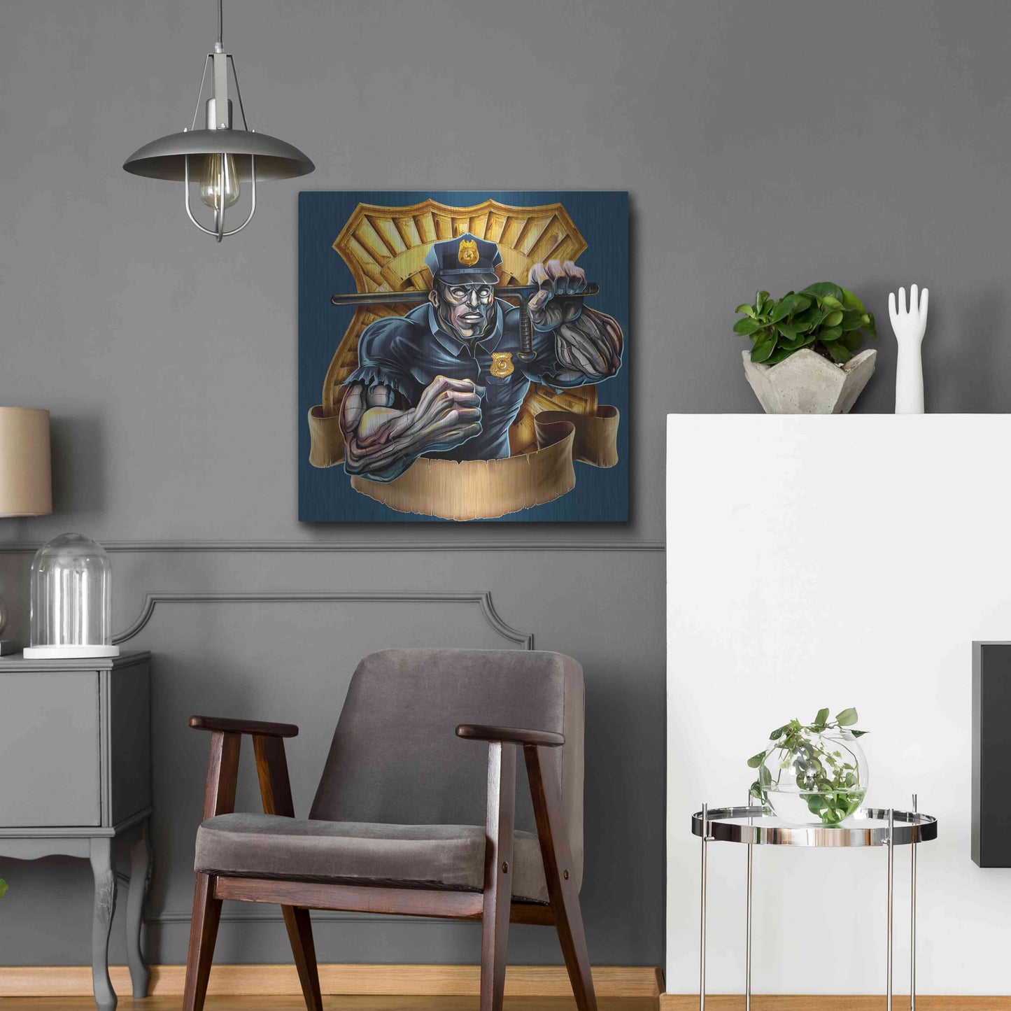 Luxe Metal Art 'Metal Skin Police Officer' by Flyland Designs, Metal Wall Art,24x24