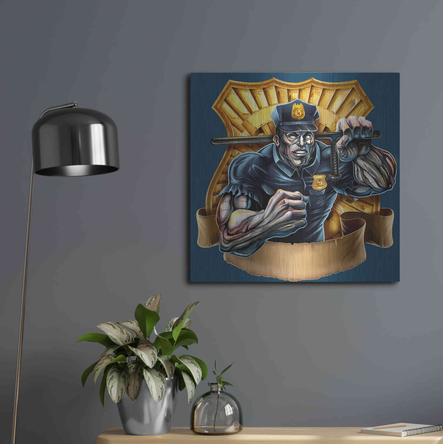 Luxe Metal Art 'Metal Skin Police Officer' by Flyland Designs, Metal Wall Art,24x24