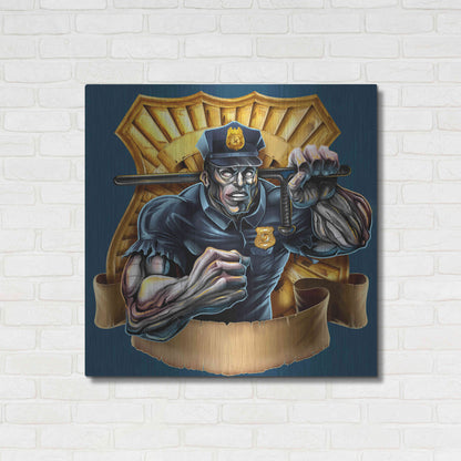 Luxe Metal Art 'Metal Skin Police Officer' by Flyland Designs, Metal Wall Art,36x36