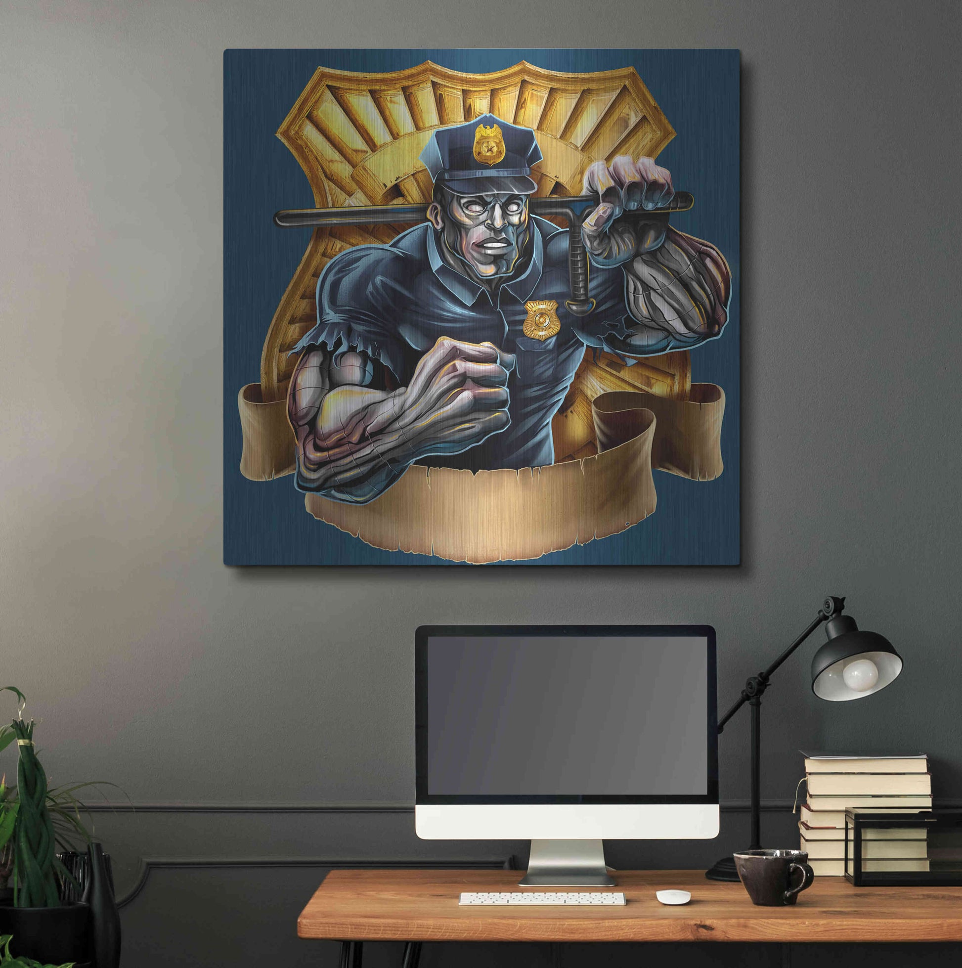 Luxe Metal Art 'Metal Skin Police Officer' by Flyland Designs, Metal Wall Art,36x36