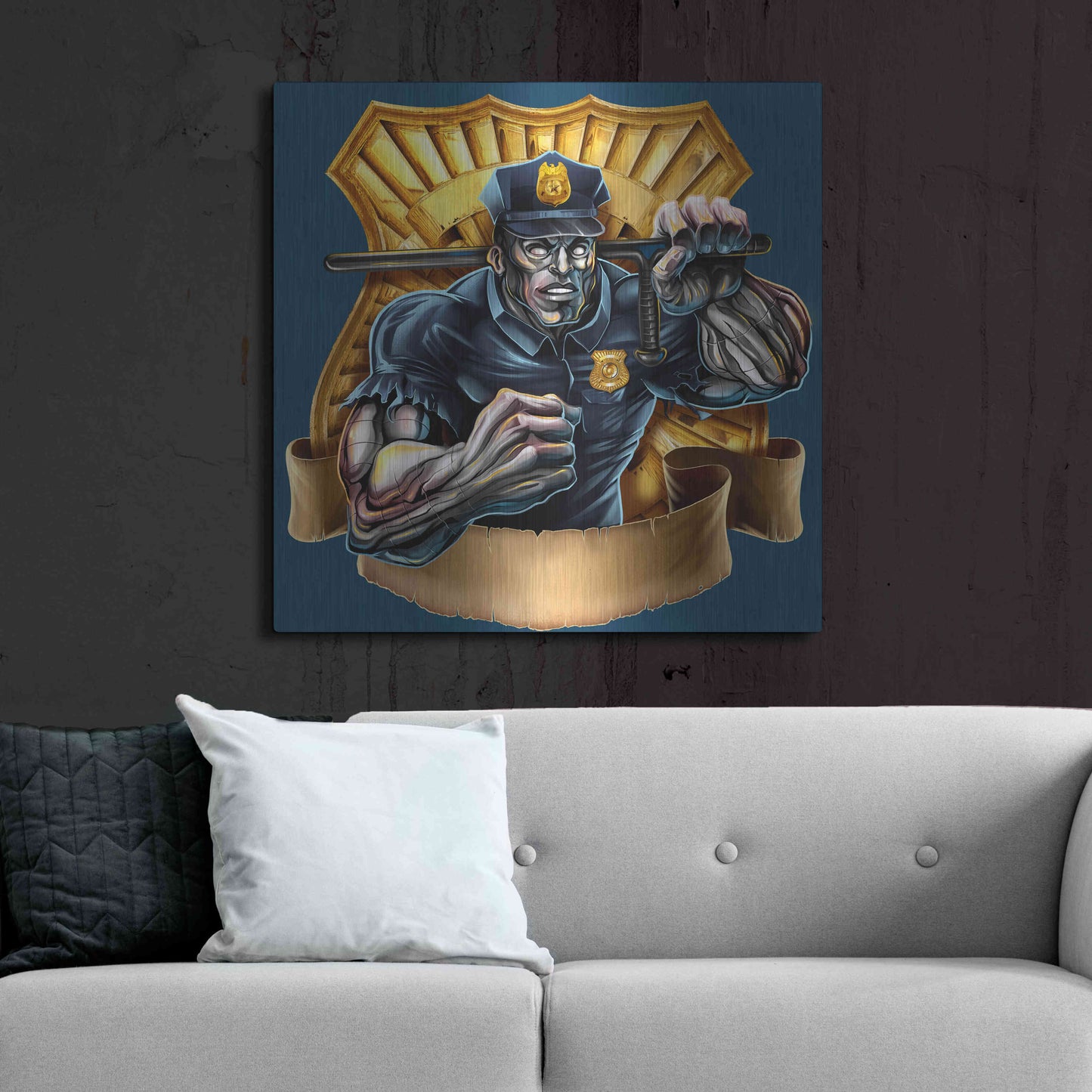 Luxe Metal Art 'Metal Skin Police Officer' by Flyland Designs, Metal Wall Art,36x36