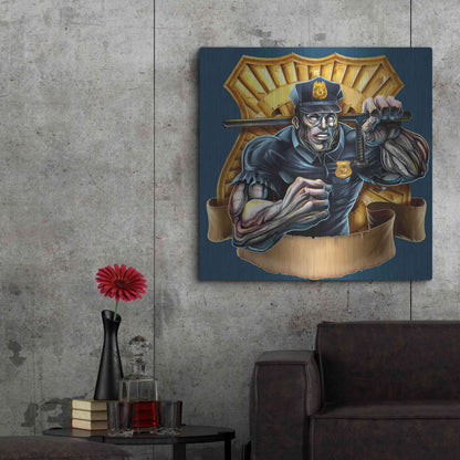 Luxe Metal Art 'Metal Skin Police Officer' by Flyland Designs, Metal Wall Art,36x36