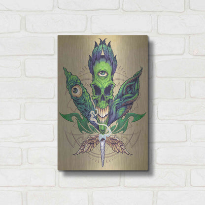 Luxe Metal Art 'Pot Leaf Skull' by Flyland Designs, Metal Wall Art,12x16