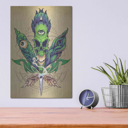 Luxe Metal Art 'Pot Leaf Skull' by Flyland Designs, Metal Wall Art,12x16