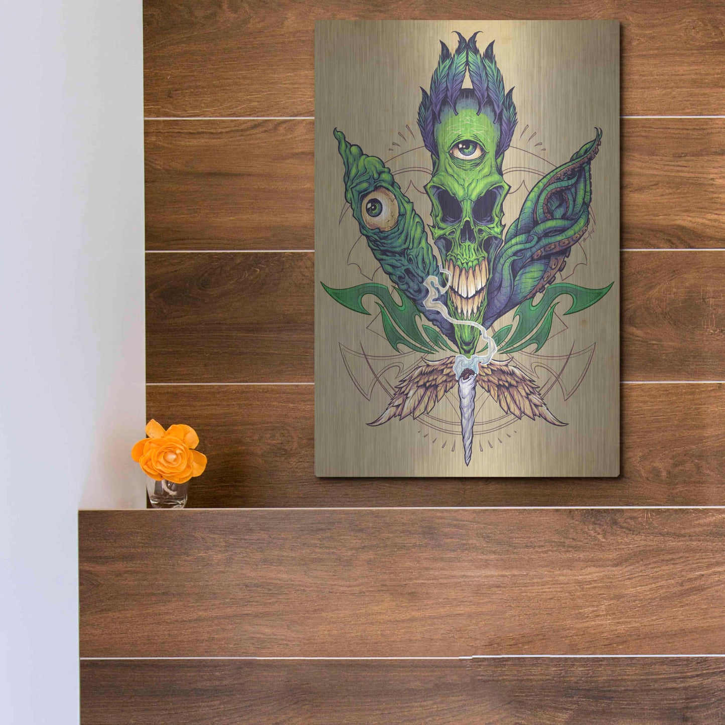 Luxe Metal Art 'Pot Leaf Skull' by Flyland Designs, Metal Wall Art,12x16