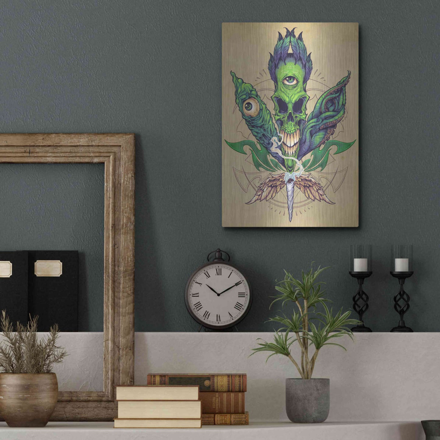 Luxe Metal Art 'Pot Leaf Skull' by Flyland Designs, Metal Wall Art,12x16
