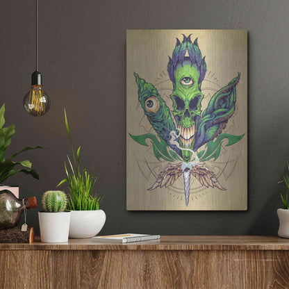 Luxe Metal Art 'Pot Leaf Skull' by Flyland Designs, Metal Wall Art,12x16