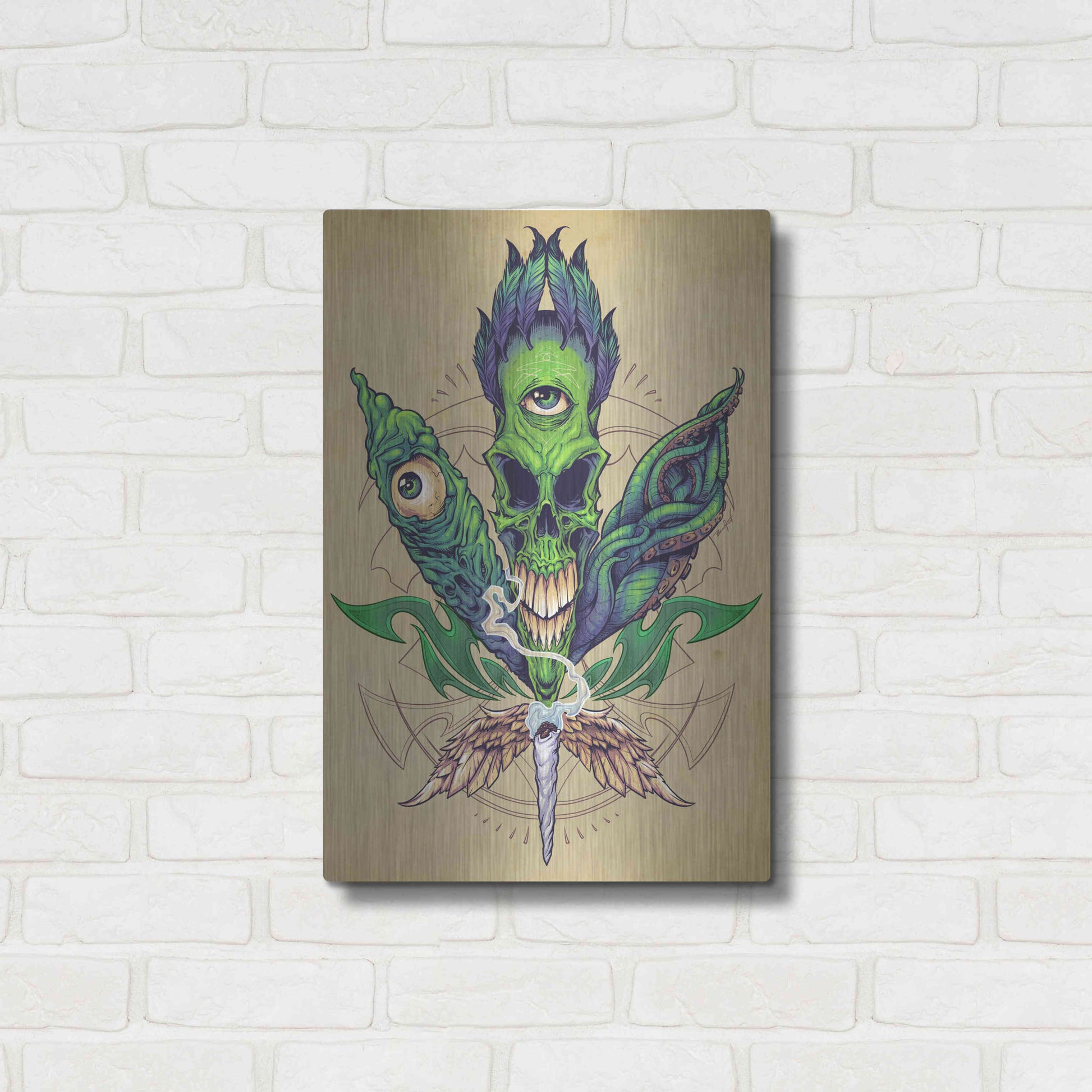 Luxe Metal Art 'Pot Leaf Skull' by Flyland Designs, Metal Wall Art,16x24