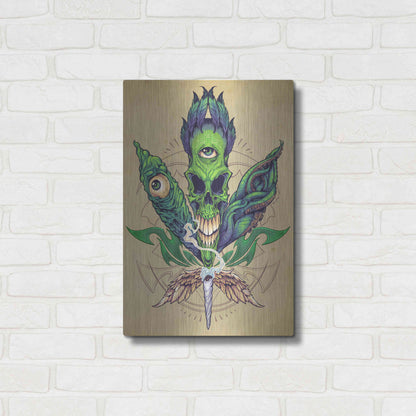 Luxe Metal Art 'Pot Leaf Skull' by Flyland Designs, Metal Wall Art,16x24