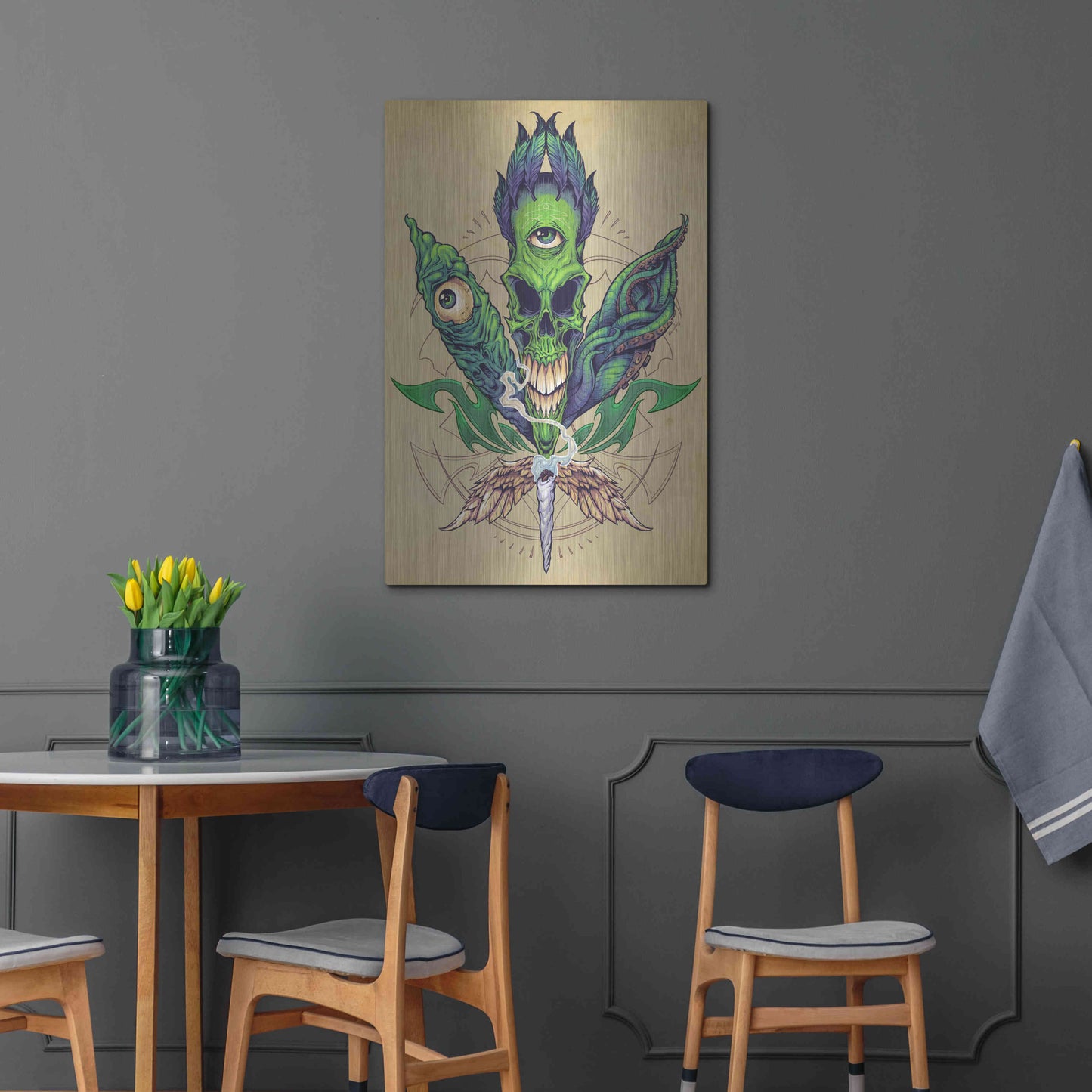 Luxe Metal Art 'Pot Leaf Skull' by Flyland Designs, Metal Wall Art,24x36