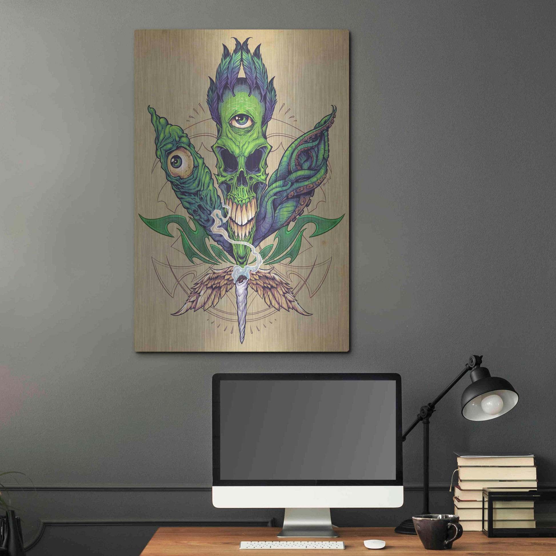 Luxe Metal Art 'Pot Leaf Skull' by Flyland Designs, Metal Wall Art,24x36