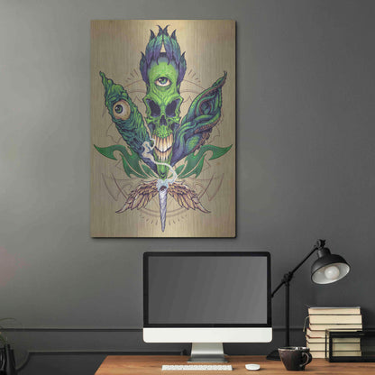 Luxe Metal Art 'Pot Leaf Skull' by Flyland Designs, Metal Wall Art,24x36