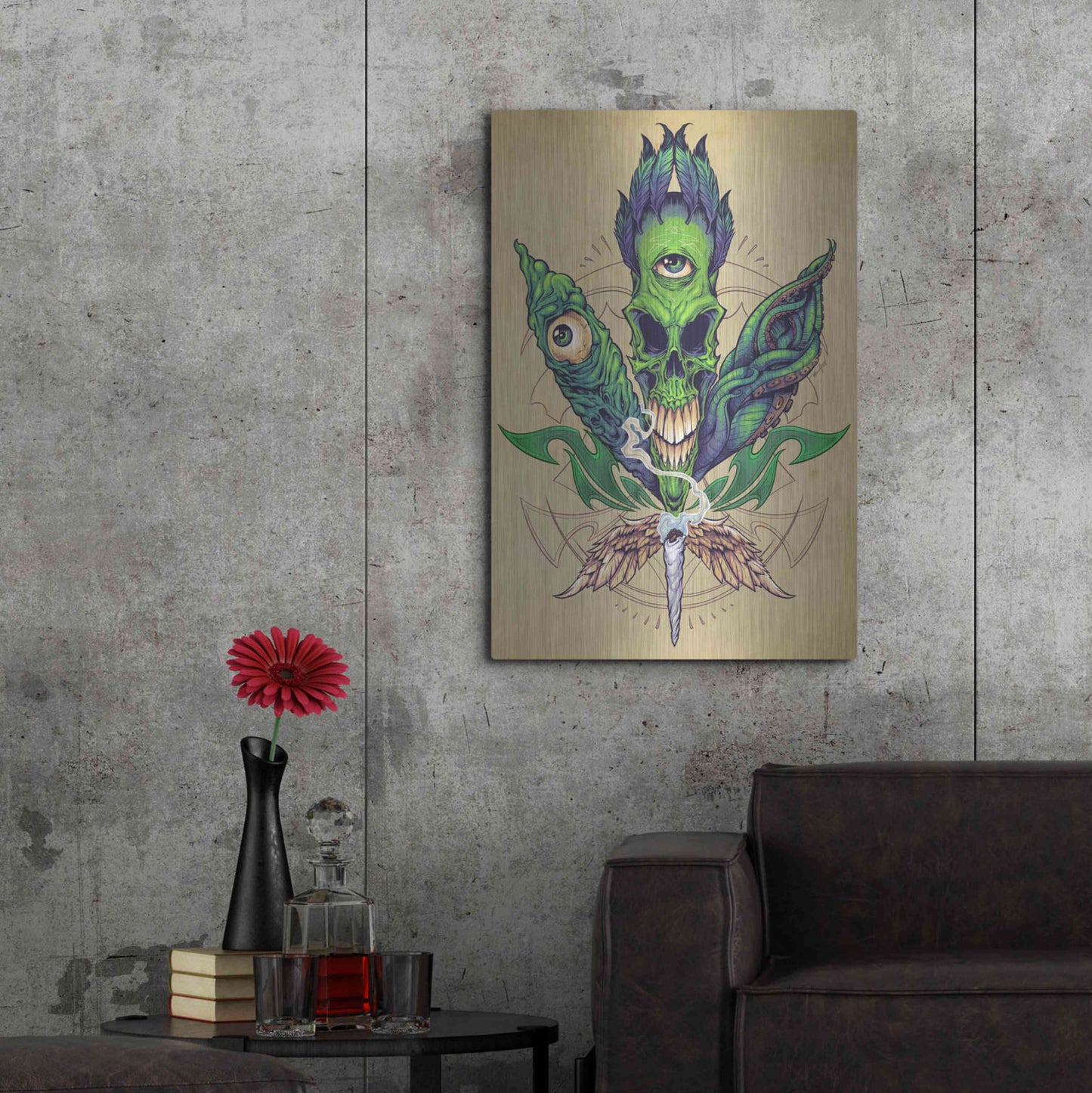 Luxe Metal Art 'Pot Leaf Skull' by Flyland Designs, Metal Wall Art,24x36