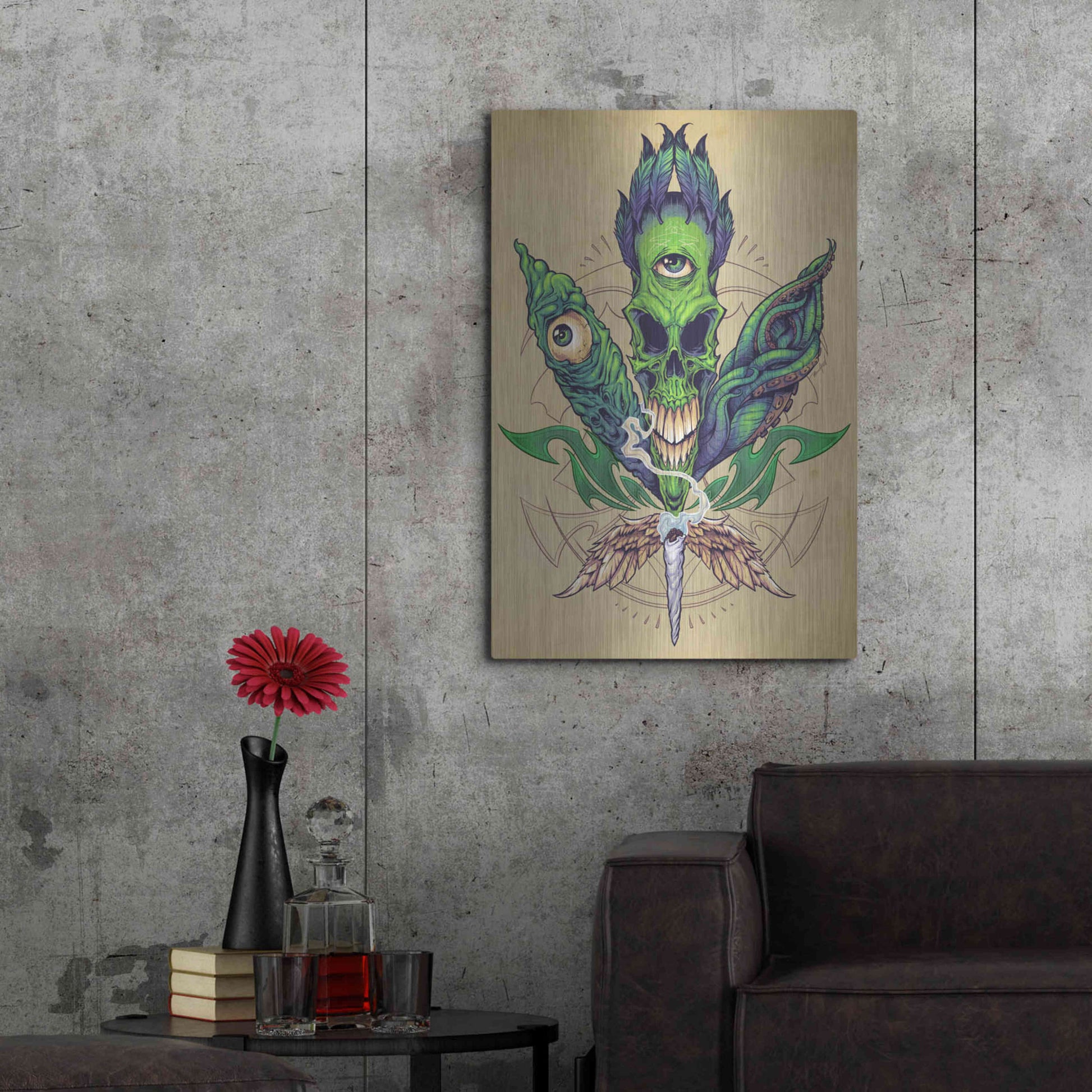 Luxe Metal Art 'Pot Leaf Skull' by Flyland Designs, Metal Wall Art,24x36