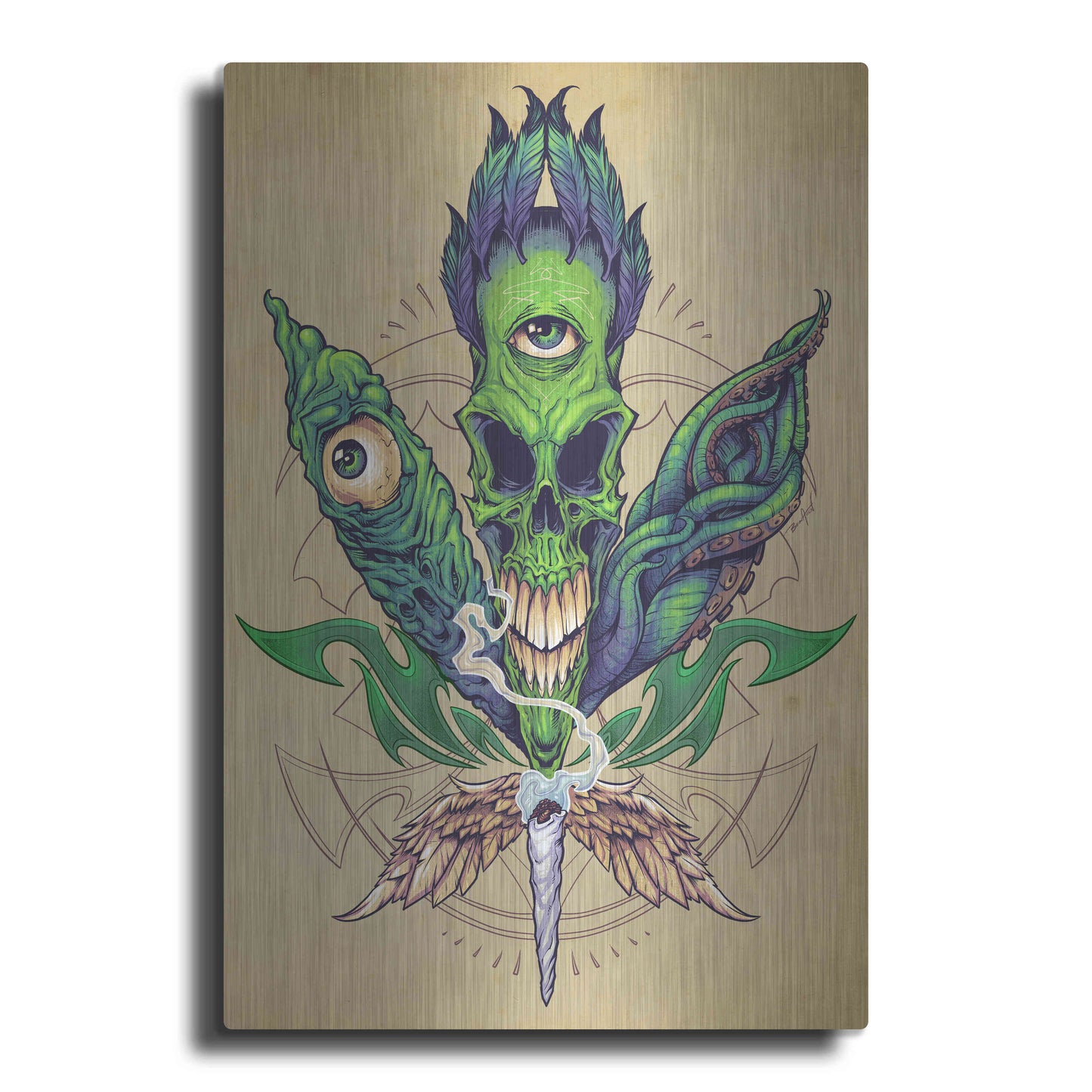 Luxe Metal Art 'Pot Leaf Skull' by Flyland Designs, Metal Wall Art