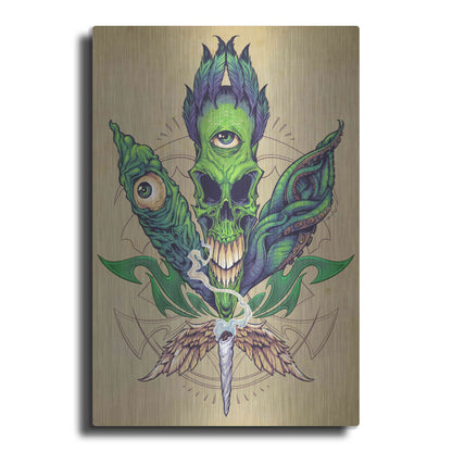 Luxe Metal Art 'Pot Leaf Skull' by Flyland Designs, Metal Wall Art