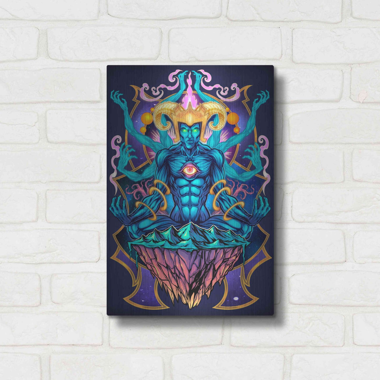 Luxe Metal Art 'Psychedelic Meditating God' by Flyland Designs, Metal Wall Art,12x16