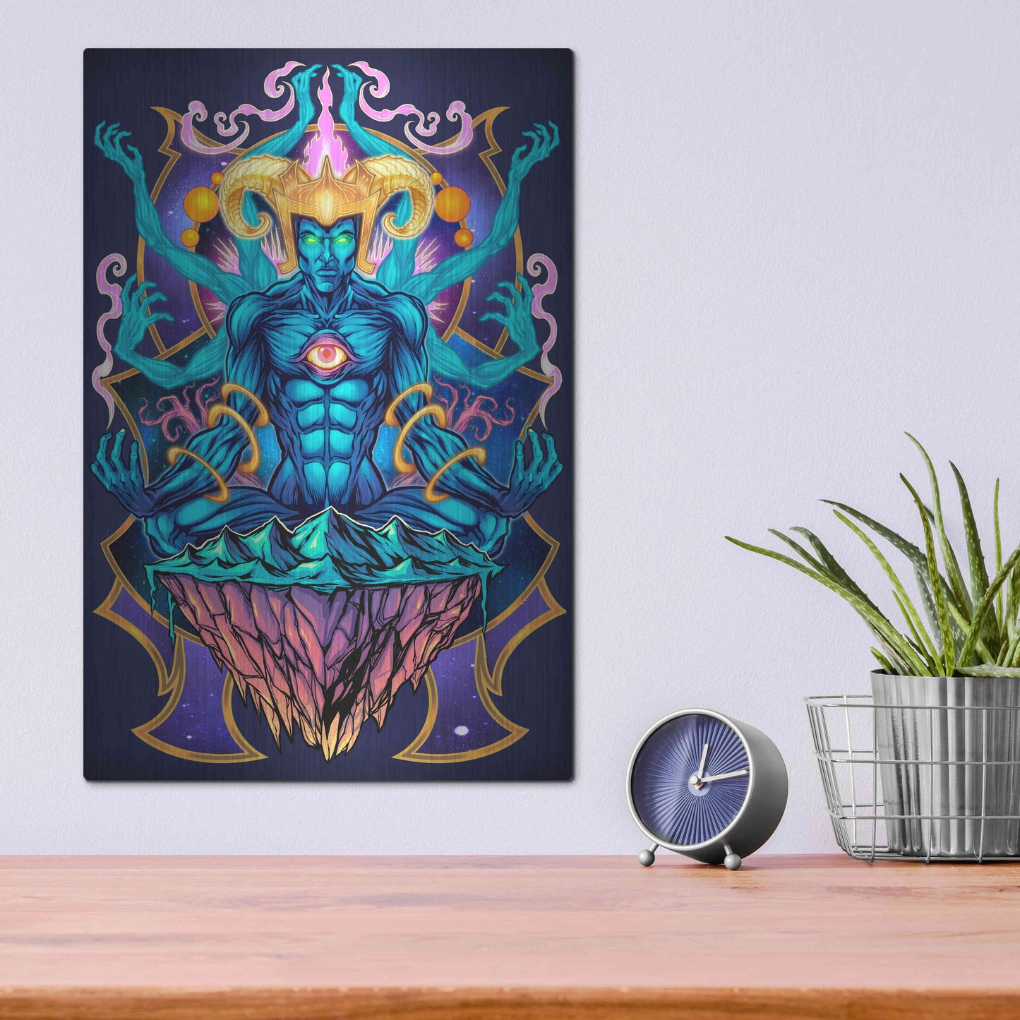 Luxe Metal Art 'Psychedelic Meditating God' by Flyland Designs, Metal Wall Art,12x16