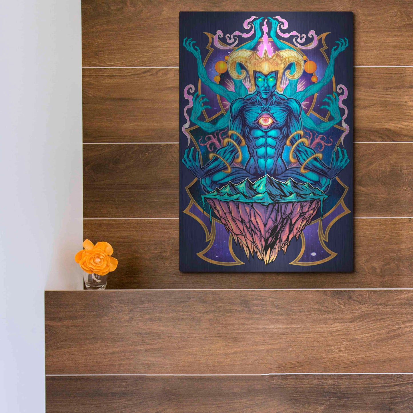 Luxe Metal Art 'Psychedelic Meditating God' by Flyland Designs, Metal Wall Art,12x16