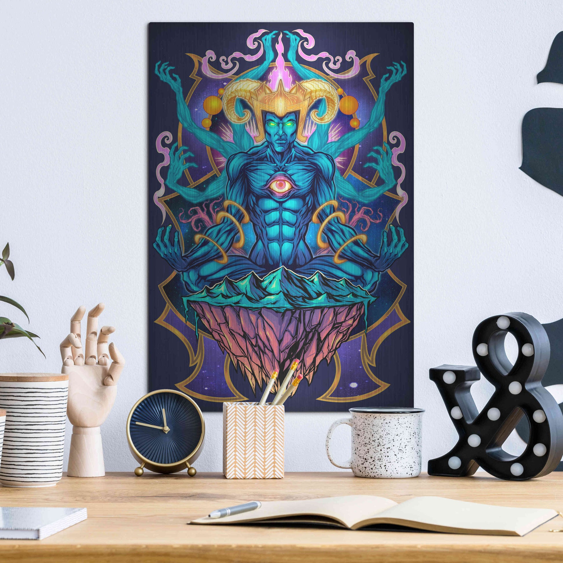 Luxe Metal Art 'Psychedelic Meditating God' by Flyland Designs, Metal Wall Art,12x16