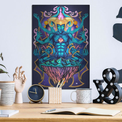 Luxe Metal Art 'Psychedelic Meditating God' by Flyland Designs, Metal Wall Art,12x16