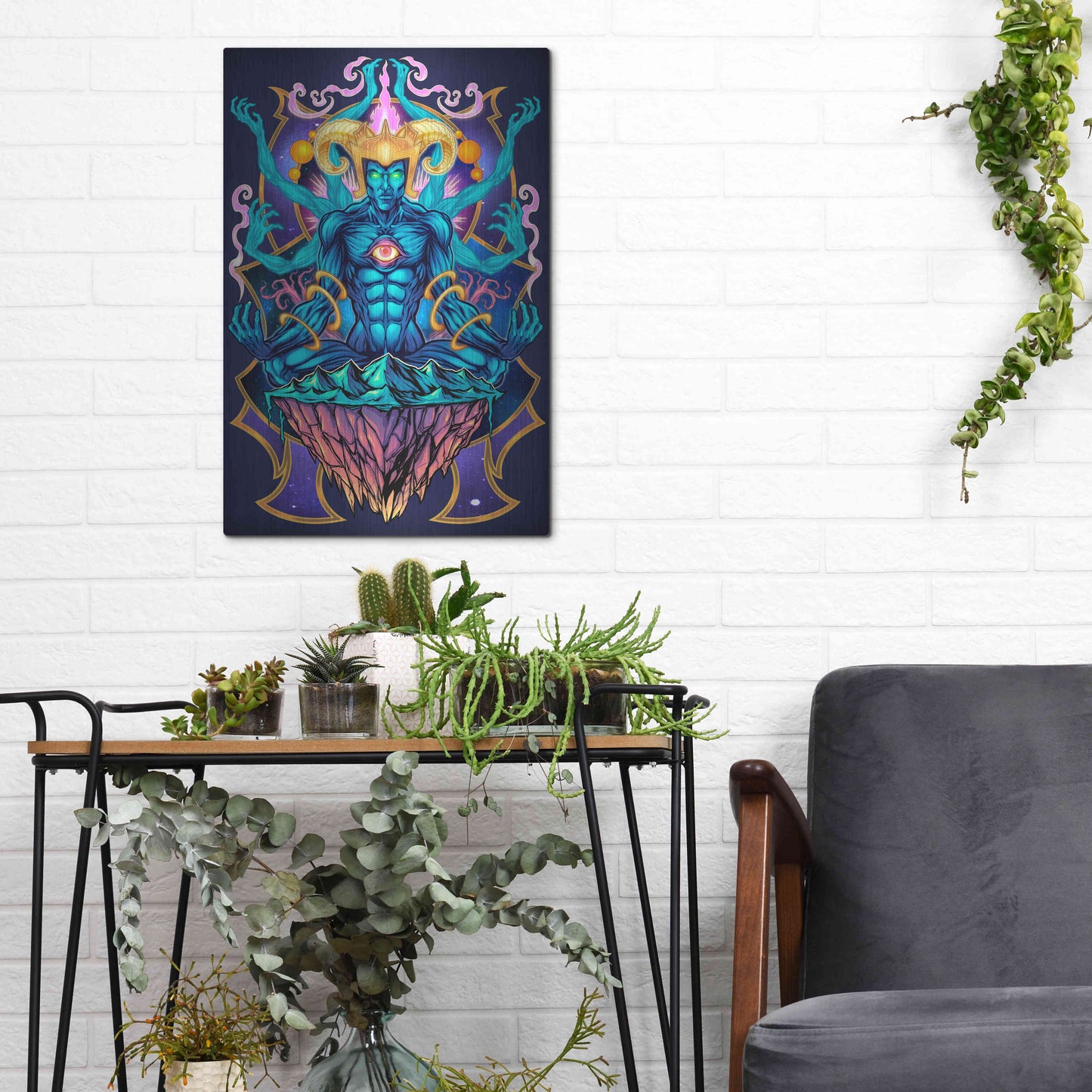 Luxe Metal Art 'Psychedelic Meditating God' by Flyland Designs, Metal Wall Art,12x16
