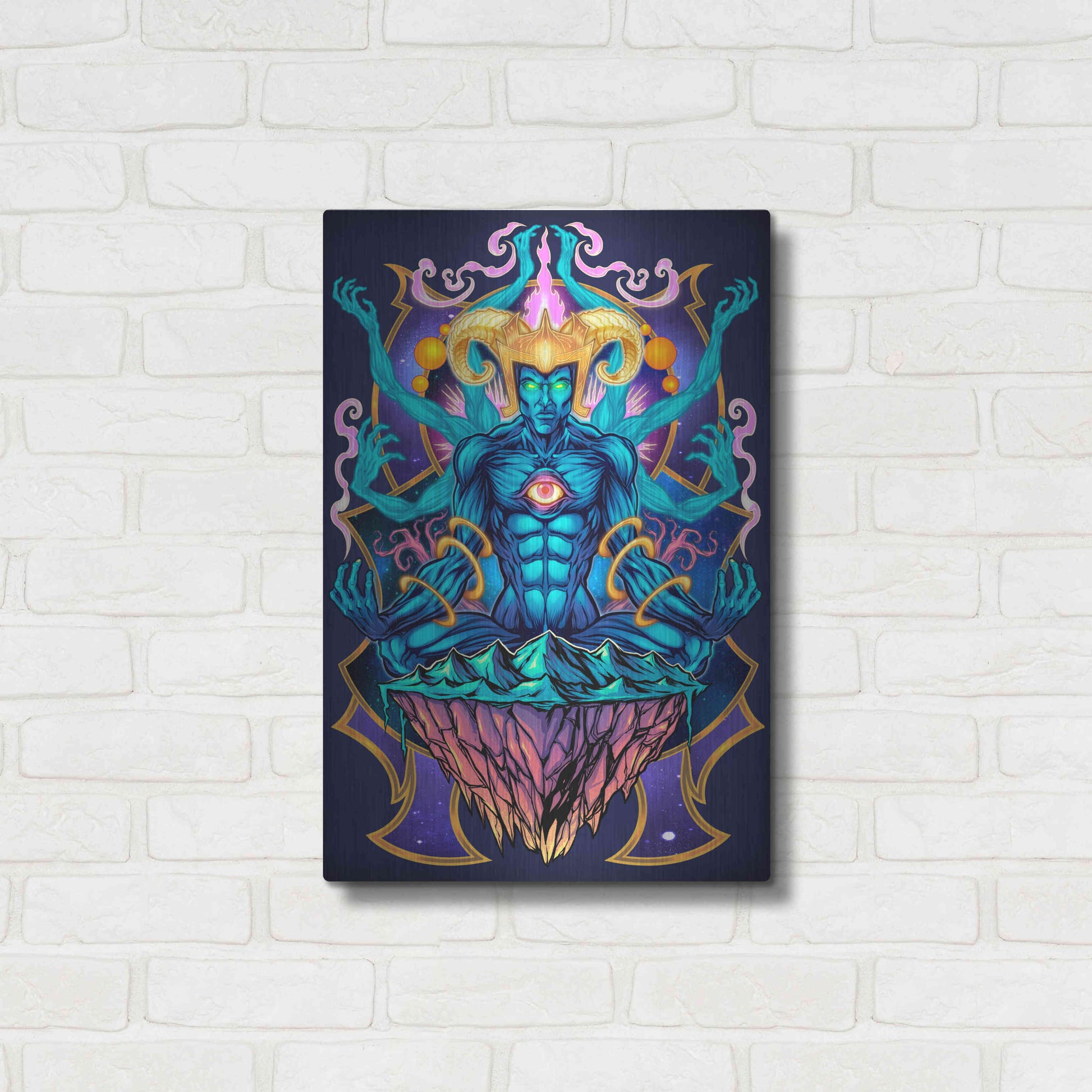 Luxe Metal Art 'Psychedelic Meditating God' by Flyland Designs, Metal Wall Art,16x24