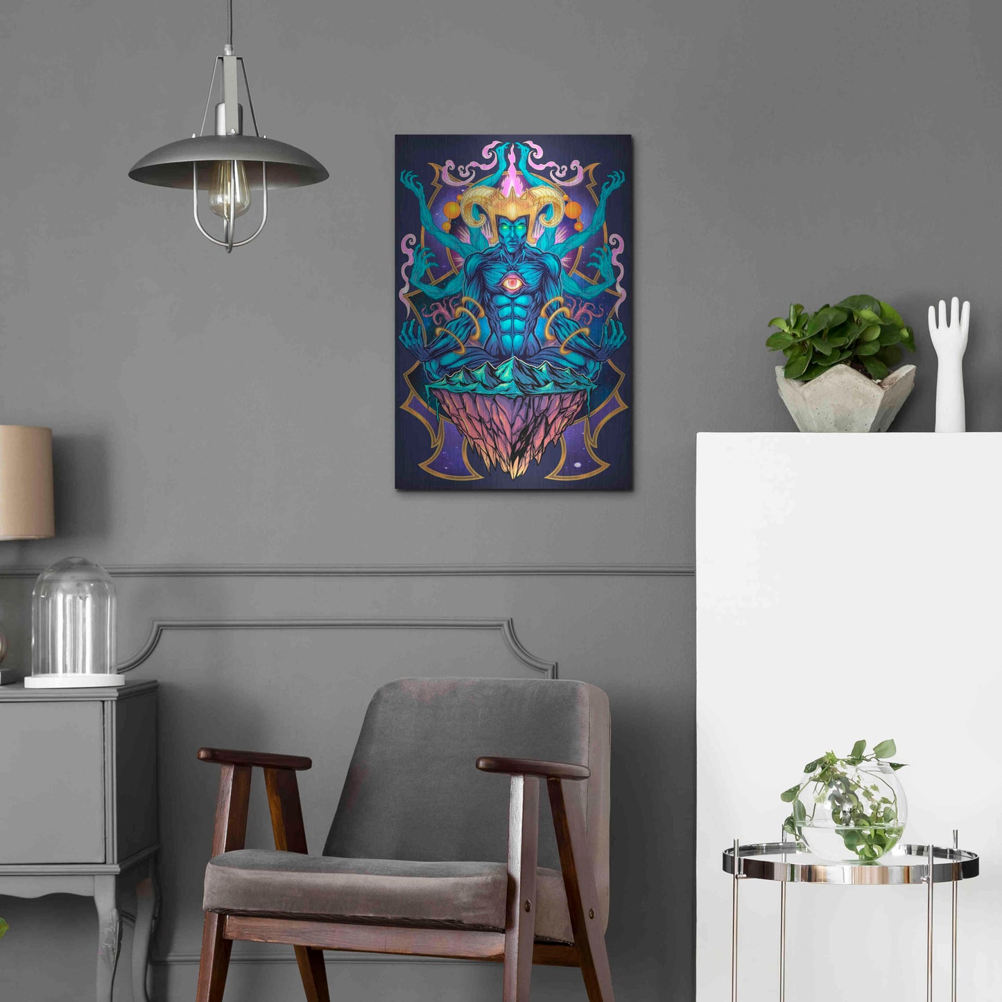 Luxe Metal Art 'Psychedelic Meditating God' by Flyland Designs, Metal Wall Art,16x24