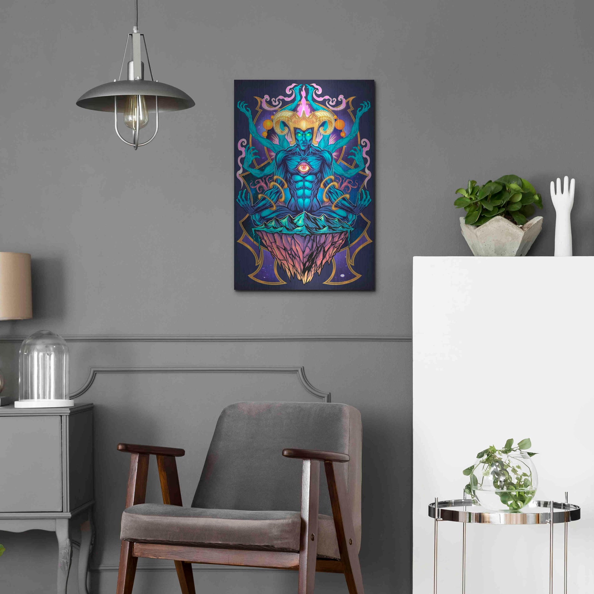 Luxe Metal Art 'Psychedelic Meditating God' by Flyland Designs, Metal Wall Art,16x24