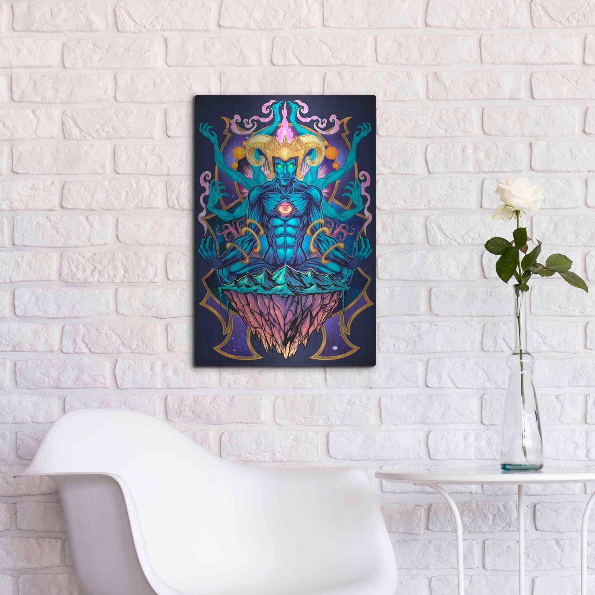 Luxe Metal Art 'Psychedelic Meditating God' by Flyland Designs, Metal Wall Art,16x24