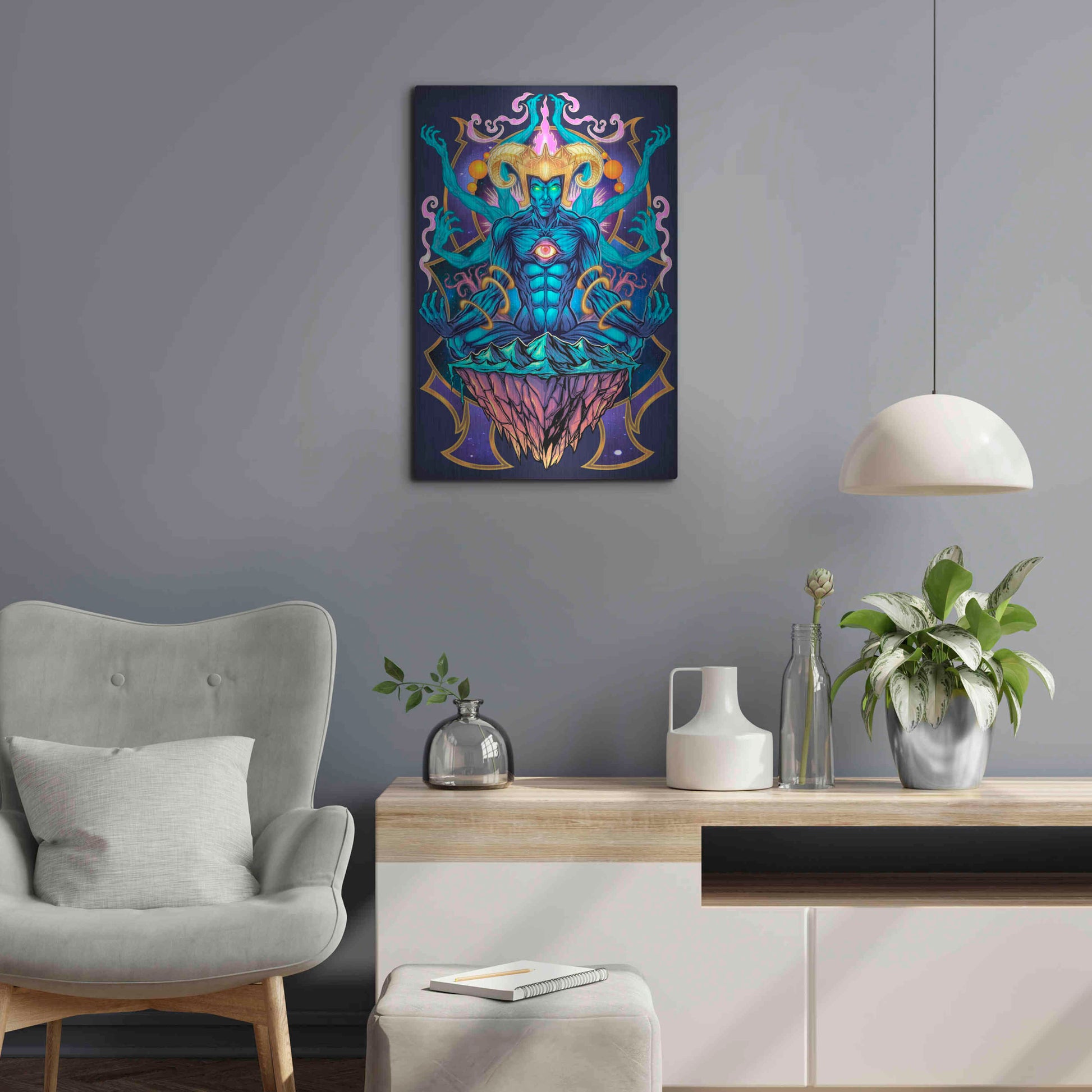 Luxe Metal Art 'Psychedelic Meditating God' by Flyland Designs, Metal Wall Art,16x24